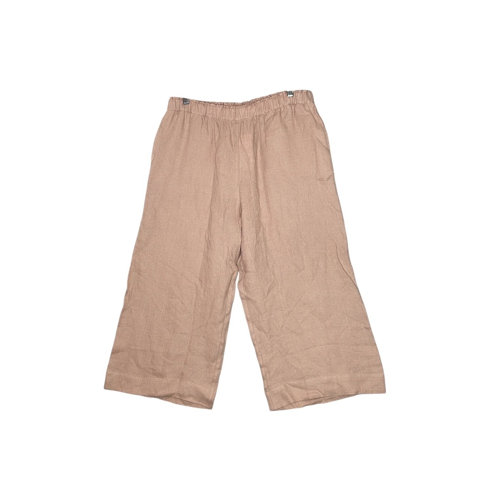NWT Oysho 100% Linen Wide Leg Pants XL Textured Resort Cropped Coastal Pink